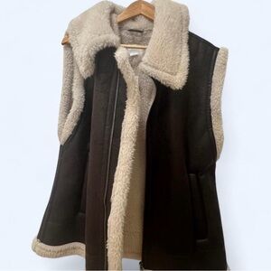 Aerie Dark Brown and Cream Shearling Vest